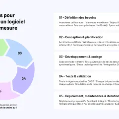 Schéma des 5 étapes pour développer un logiciel métier. Idéal pour une application pour créer un livre gratuit, de la définition des besoins au déploiement.