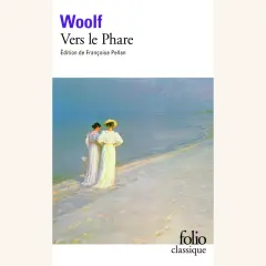 Couverture du livre connu "Vers le Phare" de Virginia Woolf, avec deux femmes sur une plage.