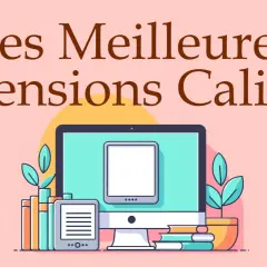 Illustration des meilleures extensions Calibre, avec un ordinateur, une liseuse et des livres.