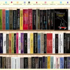 Une étagère remplie de livres numériques, organisés par titre. Le logiciel calibre ebook permet de gérer cette bibliothèque.