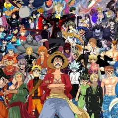 Un collage de personnages de manga célèbres, incluant Luffy, Naruto et Goku, qui pourraient figurer dans le top 20 des meilleurs manga.