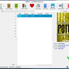 Bibliothèque Calibre affichant un livre "POTUS" de Jack Wallen, disponible en formats EPUB, MOBI, sans DRM.