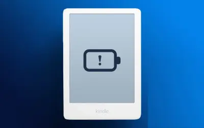 Écran de Kindle affichant une icône de batterie vide avec un point d'exclamation. Ma Kindle ne charge plus, c'est frustrant !