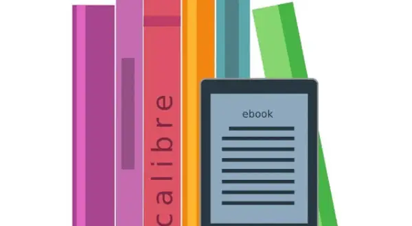 Une liseuse affiche "ebook" à côté de livres colorés, dont un avec "calibre". Le format epub, c'est quoi ? C'est le format de ces livres numériques.