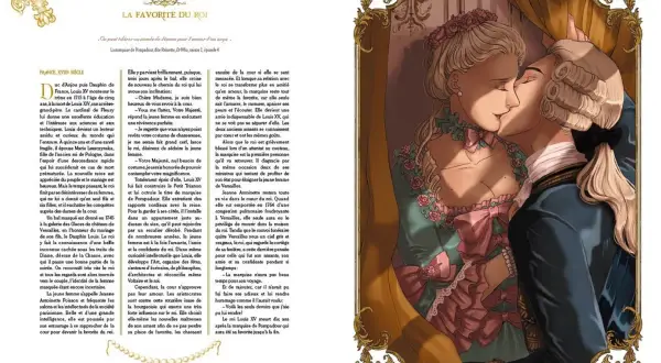 Le roi Louis XV embrasse sa favorite, la marquise de Pompadour, dans une scène qui évoque la meilleure histoire d'amour de la cour.