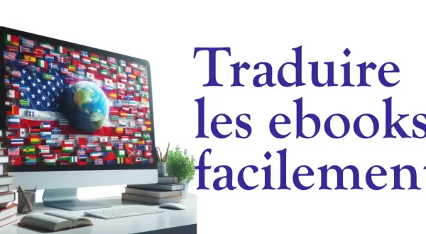 Traduire les ebooks facilement : un ordinateur affiche des drapeaux du monde entier, symbolisant la traduction globale.