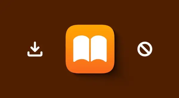 Icône Apple Books, symbole de téléchargement et interdiction. Pas de livres sur les windows.