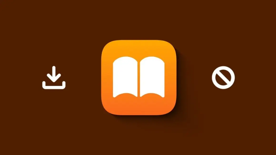 Icône Apple Books, symbole de téléchargement et interdiction. Pas de livres sur les windows.