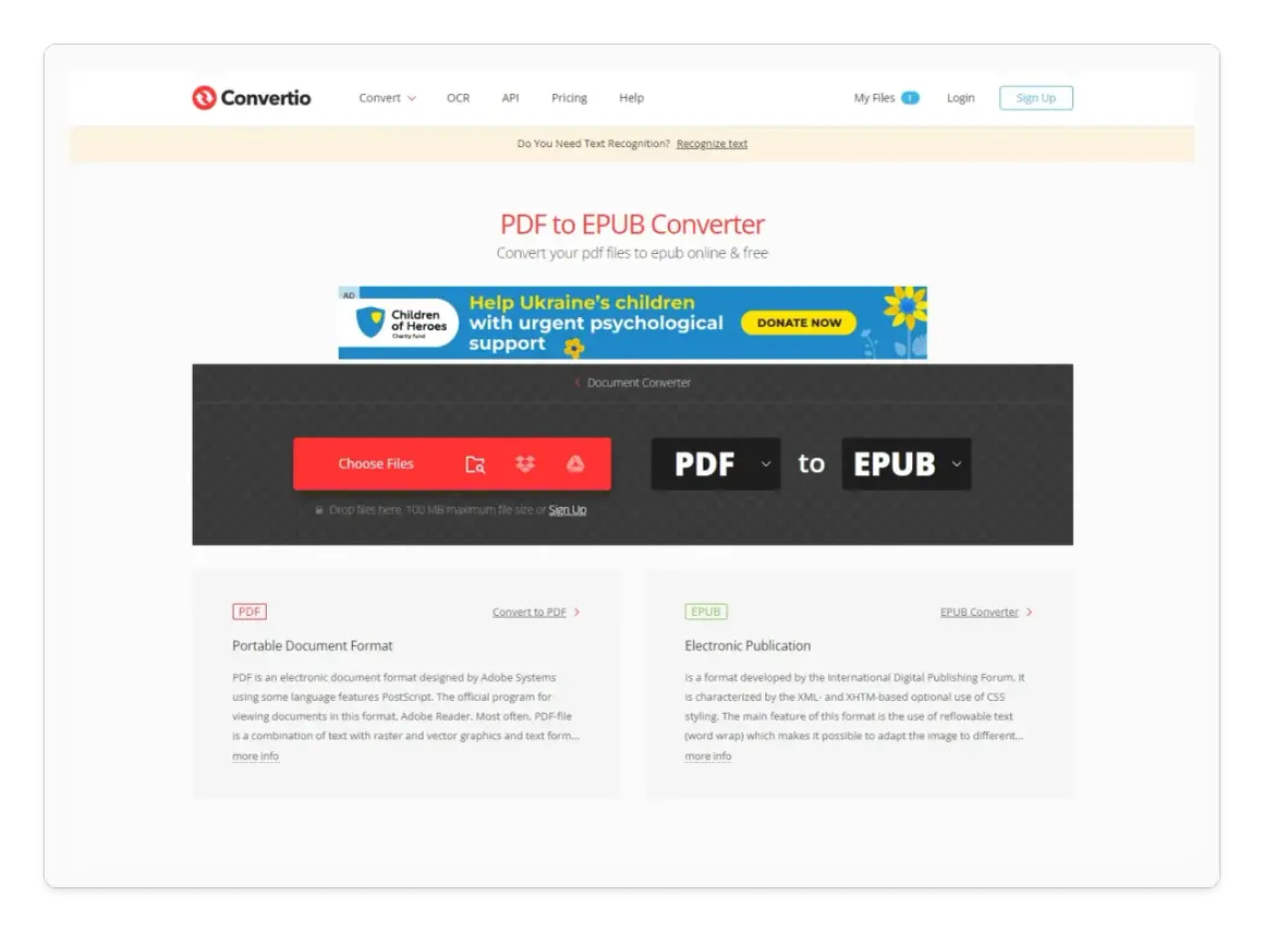 Convertissez vos documents PDF en EPUB facilement avec Convertio. L'outil idéal pour convertir Word en EPUB et bien plus.