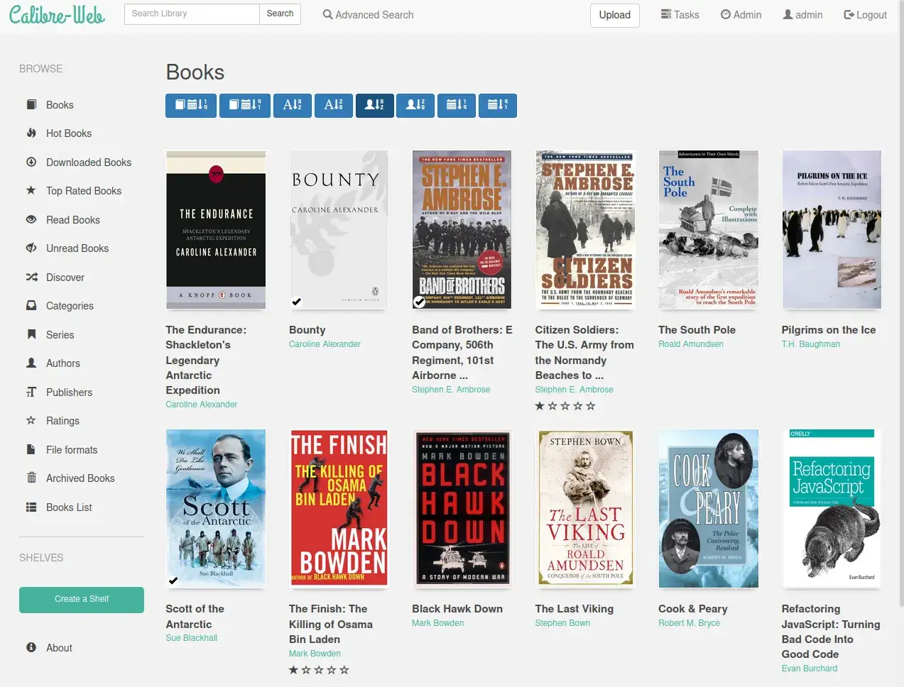 Biblioth&egrave;que Calibre-Web affichant des livres, dont 