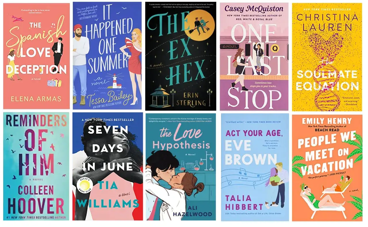 Une collection de livres romance best-seller, avec des titres comme 