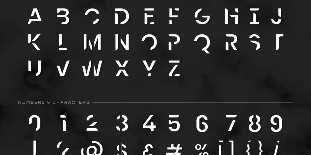 Alphabet et chiffres de la police Atkinson Hyperlegible, avec des formes g&eacute;om&eacute;triques &eacute;pur&eacute;es.